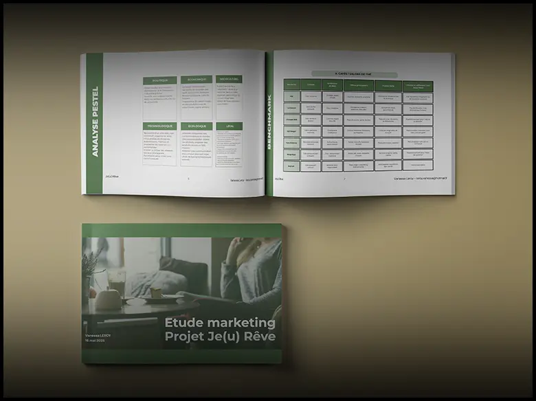 Document étude marketing ouvert sur une table